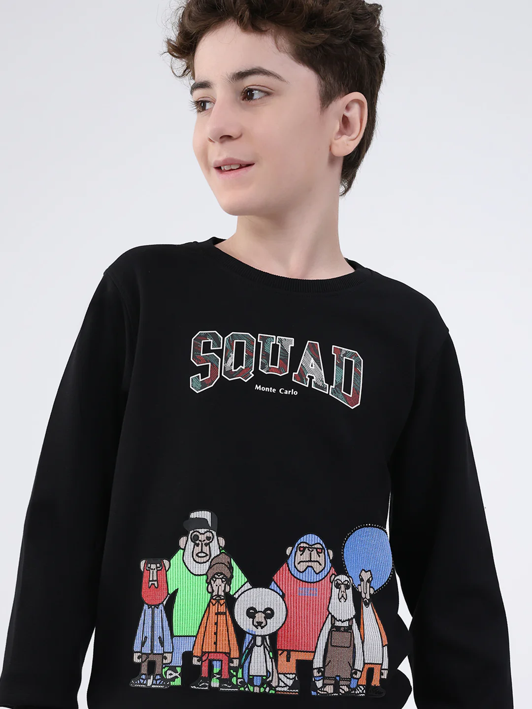 Boys Black Printed Round Neck Full Sleeve Sweatshirt - Image 7