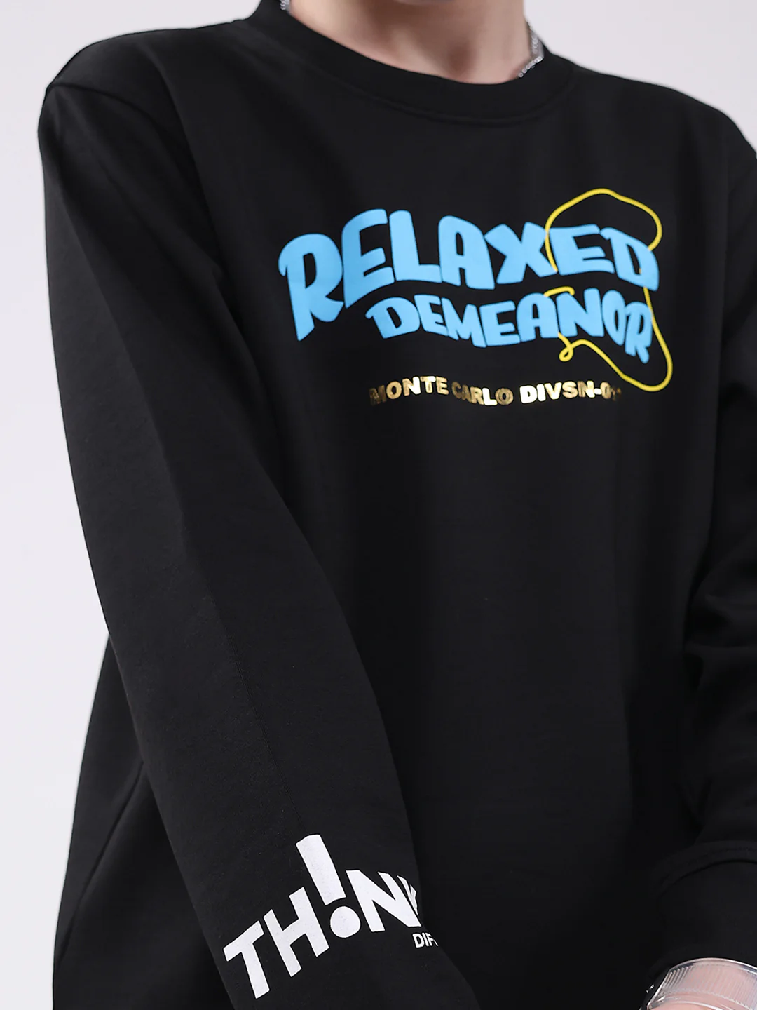 Boys Black Printed Round Neck Full Sleeve Sweatshirt - Image 7
