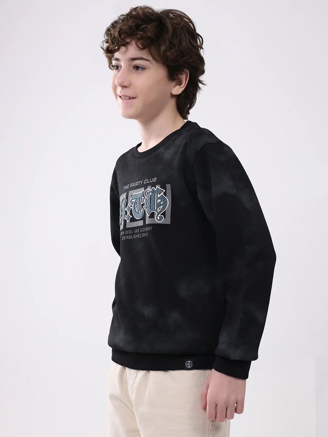 Boys Black Printed Round Neck Full Sleeve Sweatshirt - Image 3