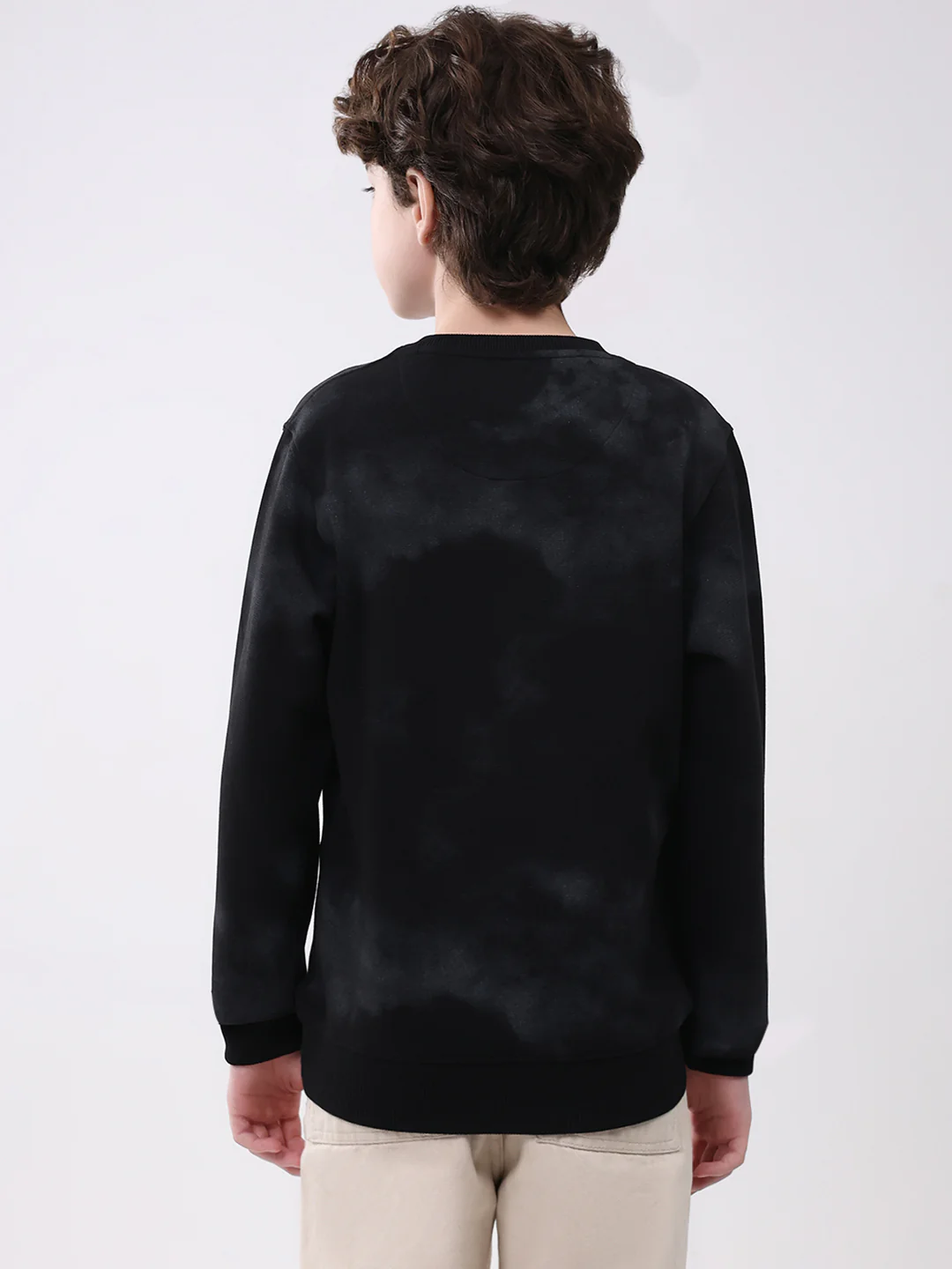 Boys Black Printed Round Neck Full Sleeve Sweatshirt - Image 5
