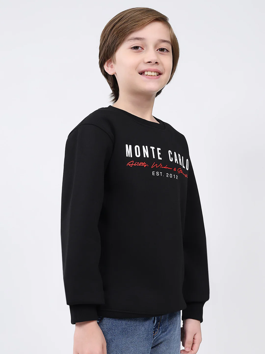 Boys Black Printed Round Neck Full Sleeve Sweatshirt - Image 4