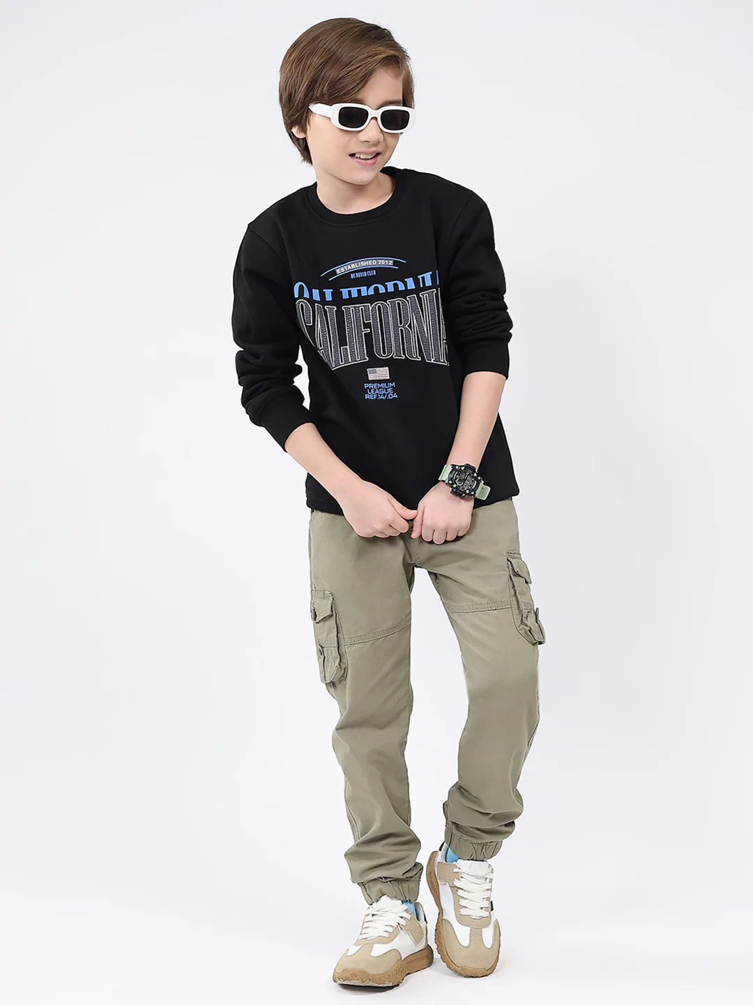 Boys Black Printed Round Neck Full Sleeve Sweatshirt - Image 2