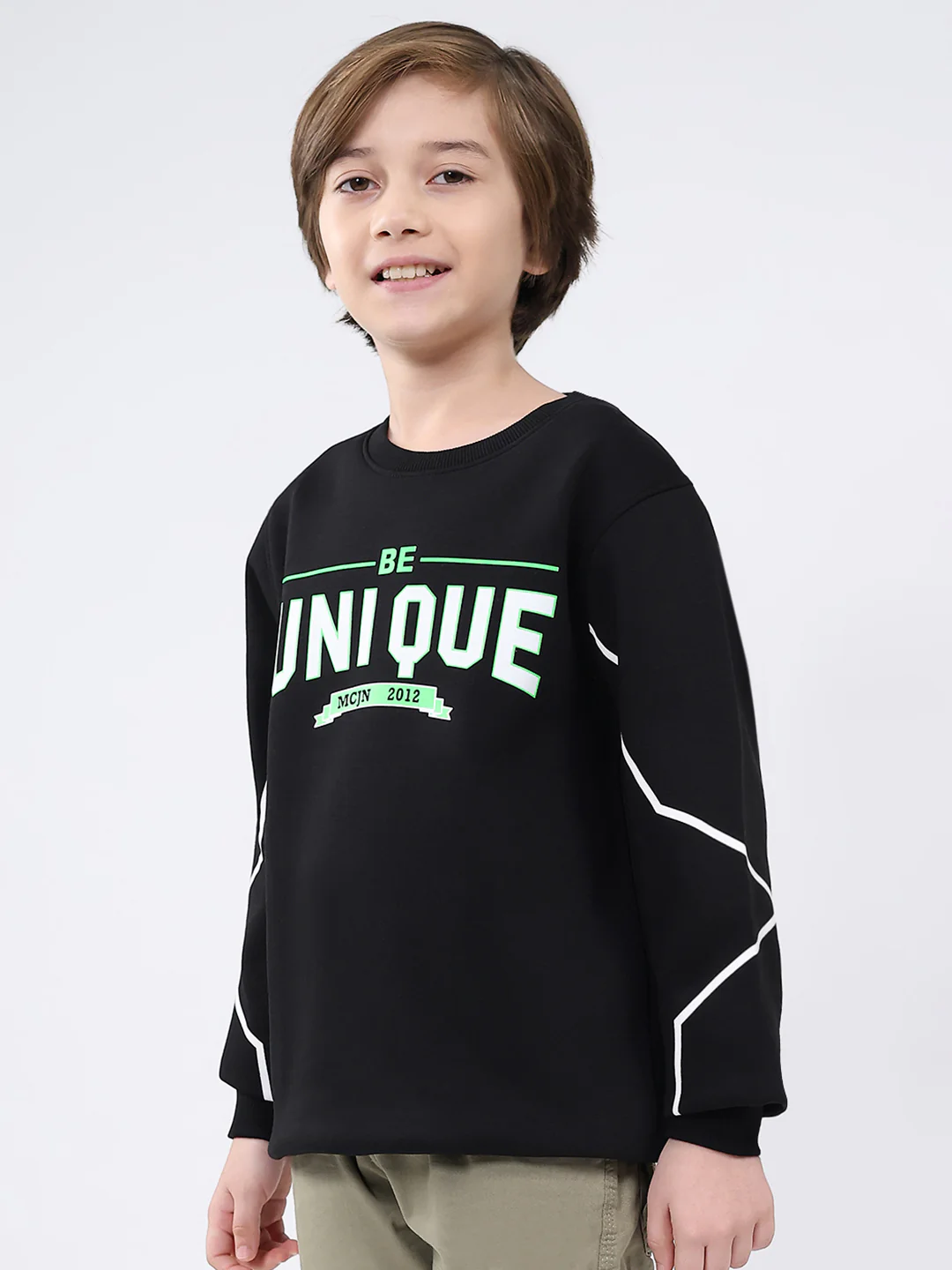 Boys Black Printed Round Neck Full Sleeve Sweatshirt - Image 3