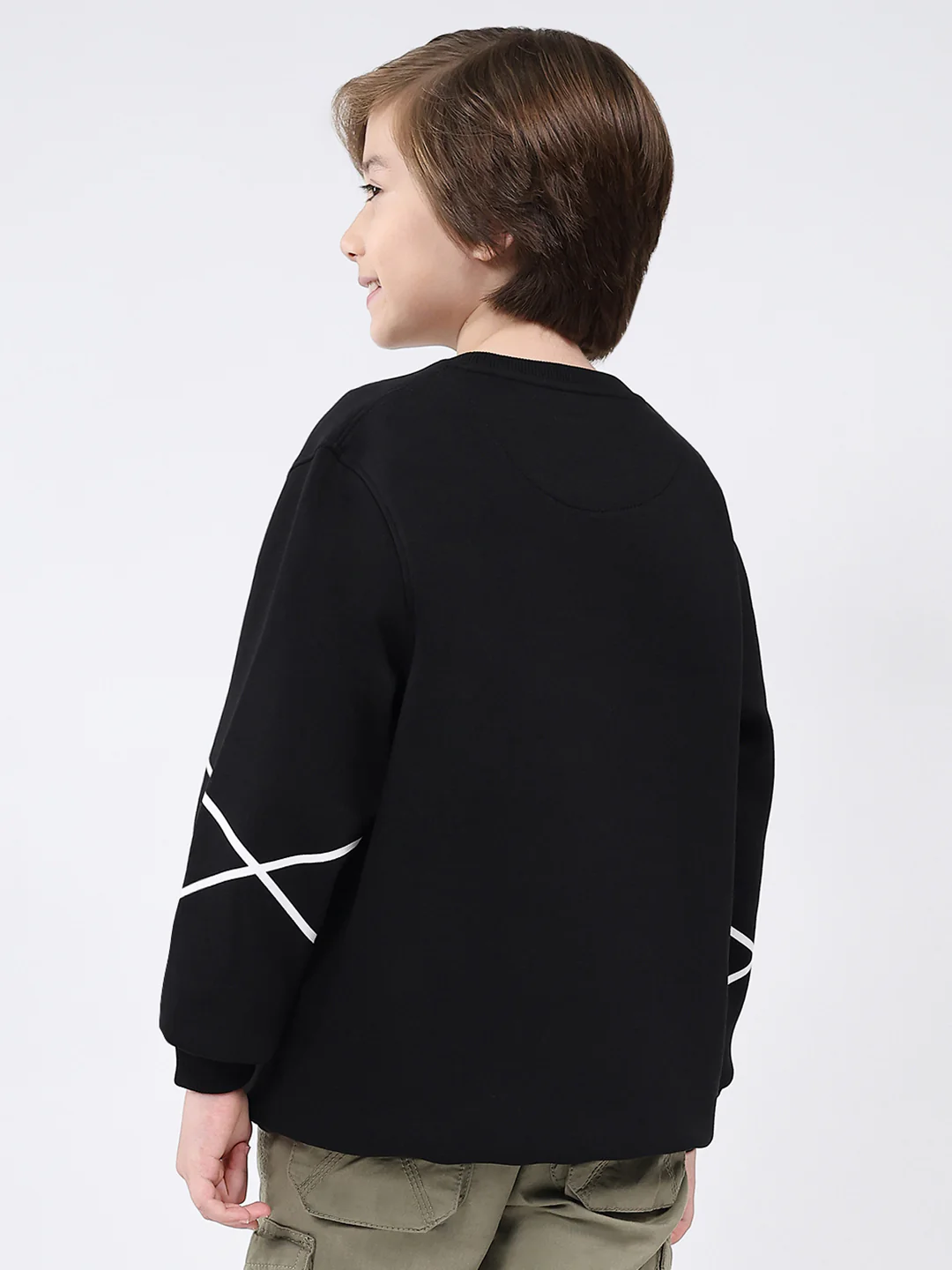 Boys Black Printed Round Neck Full Sleeve Sweatshirt - Image 5