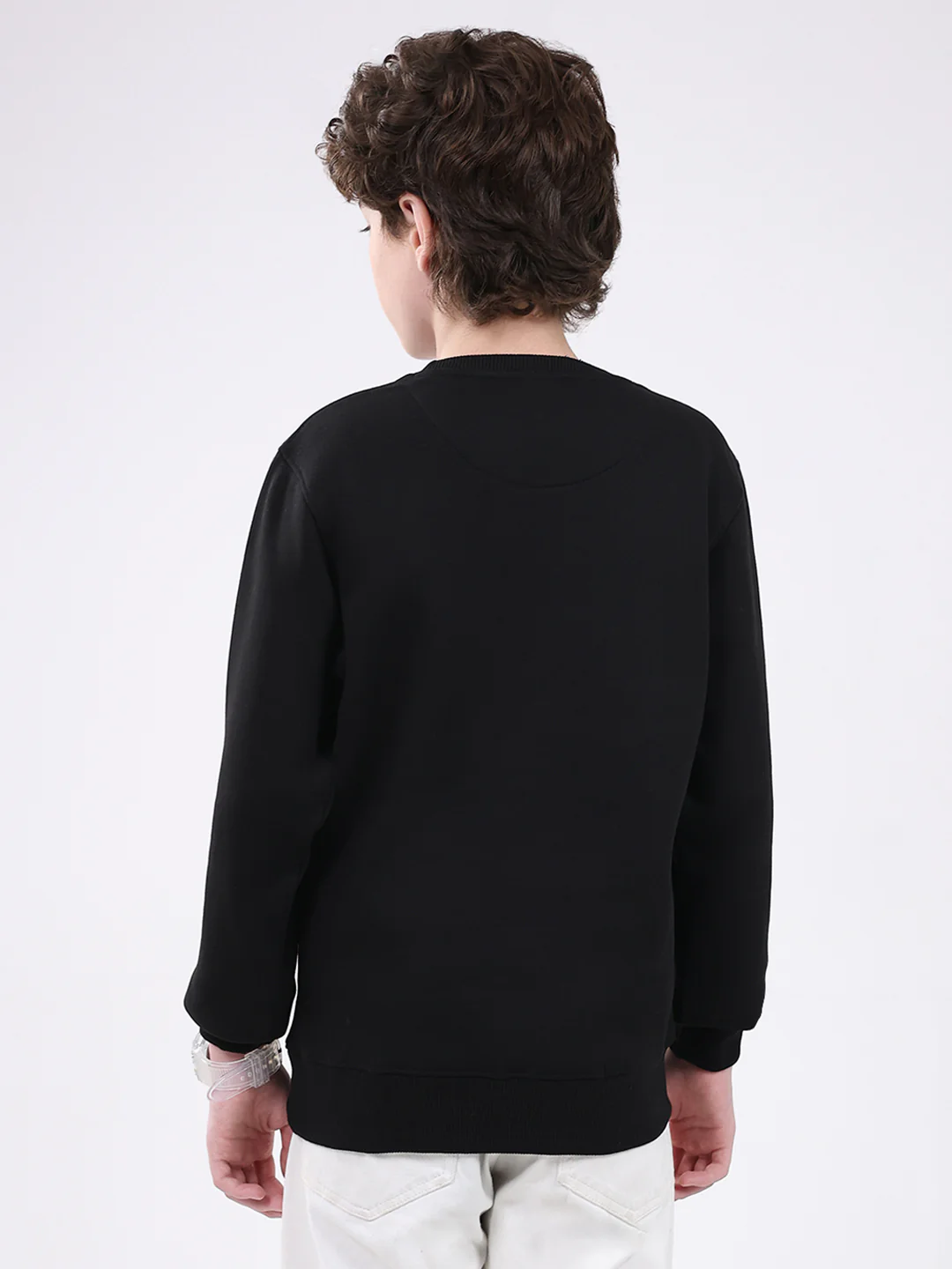 Boys Black Printed Round Neck Full Sleeve Sweatshirt - Image 5