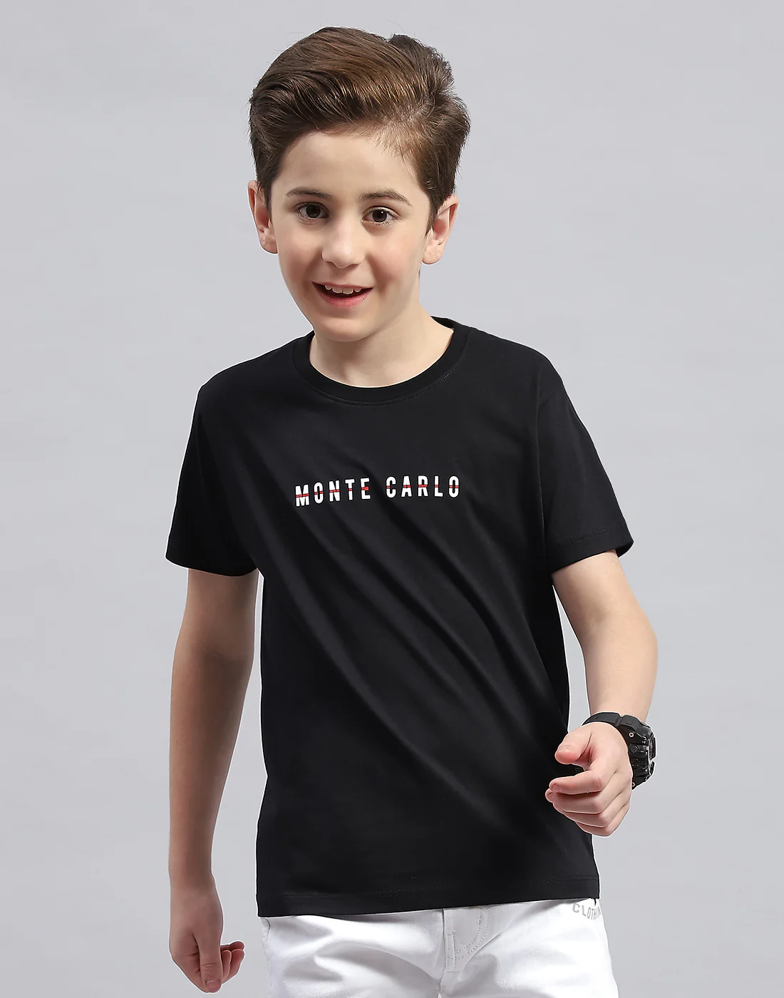Boys Black Printed Round Neck Half Sleeve T-Shirt - Image 2