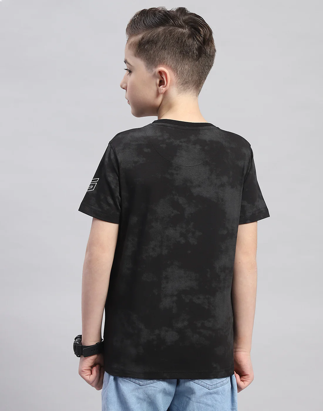 Boys Black Printed Round Neck Half Sleeve T-Shirt - Image 5