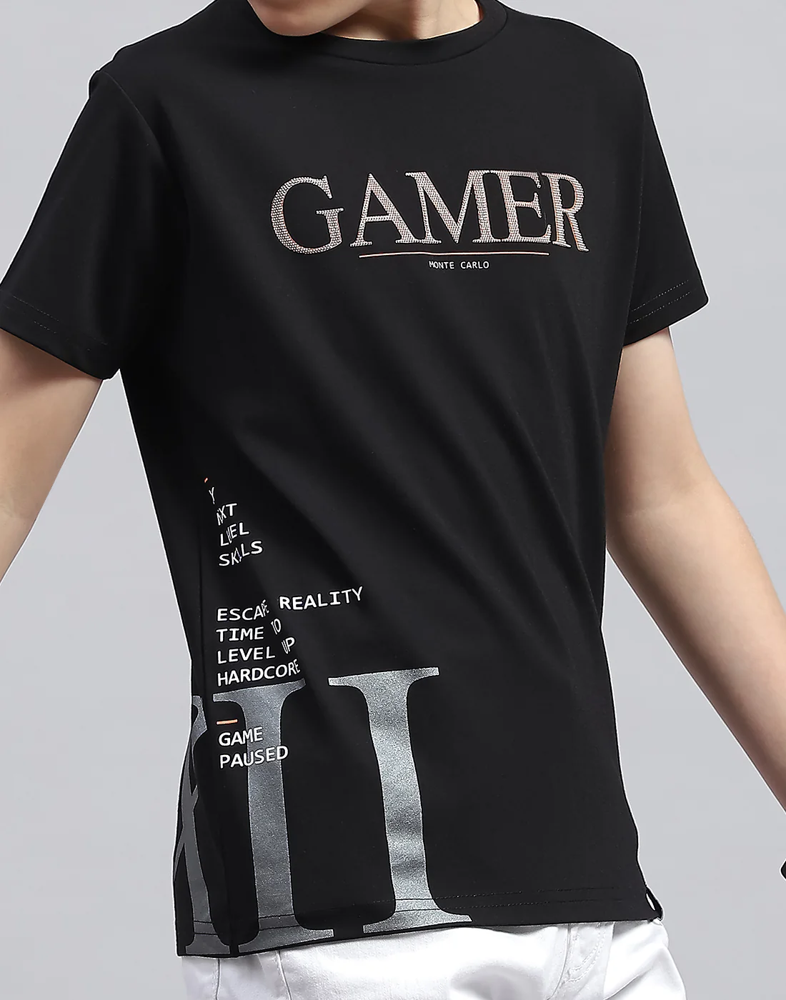 Boys Black Printed Round Neck Half Sleeve T-Shirt - Image 6