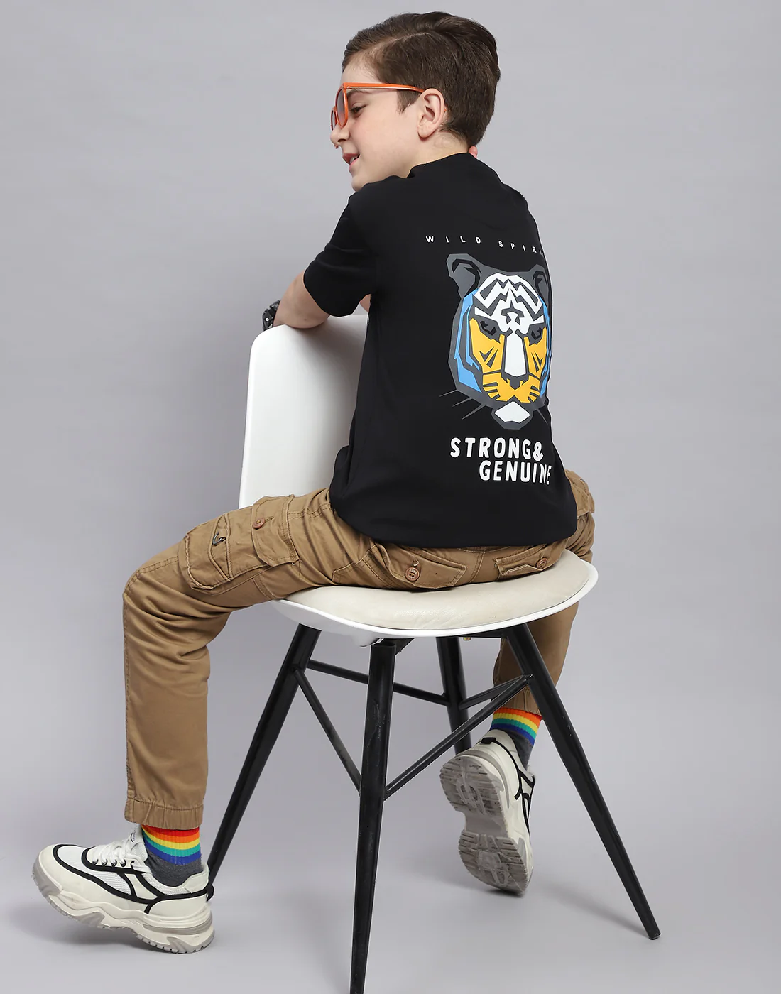 Boys Black Printed Round Neck Half Sleeve T-Shirt - Image 6