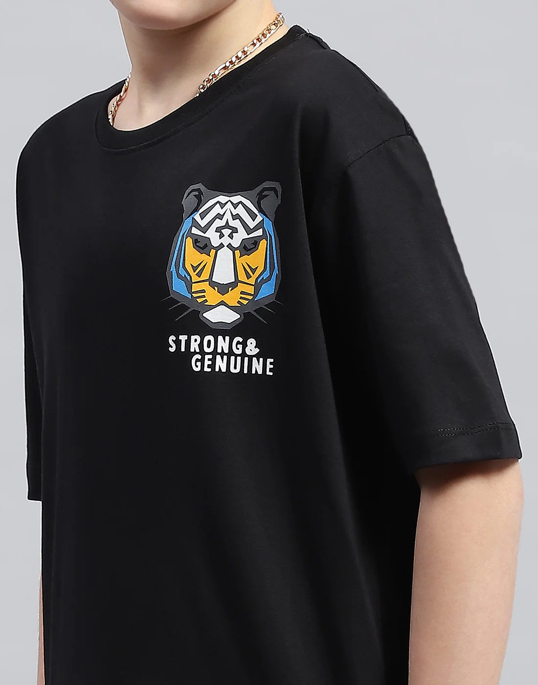 Boys Black Printed Round Neck Half Sleeve T-Shirt - Image 7