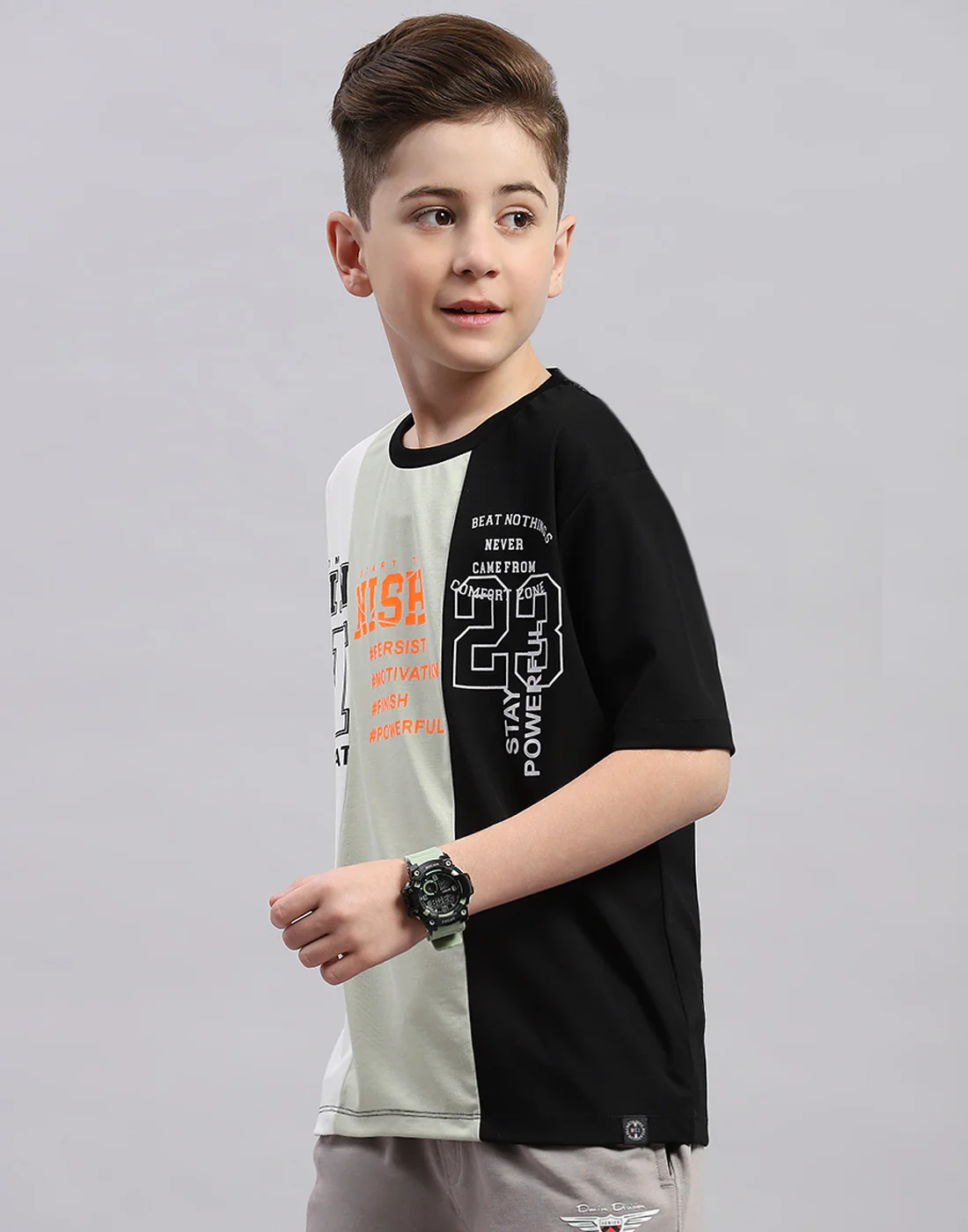 Boys Black Printed Round Neck Half Sleeve T-Shirt - Image 3