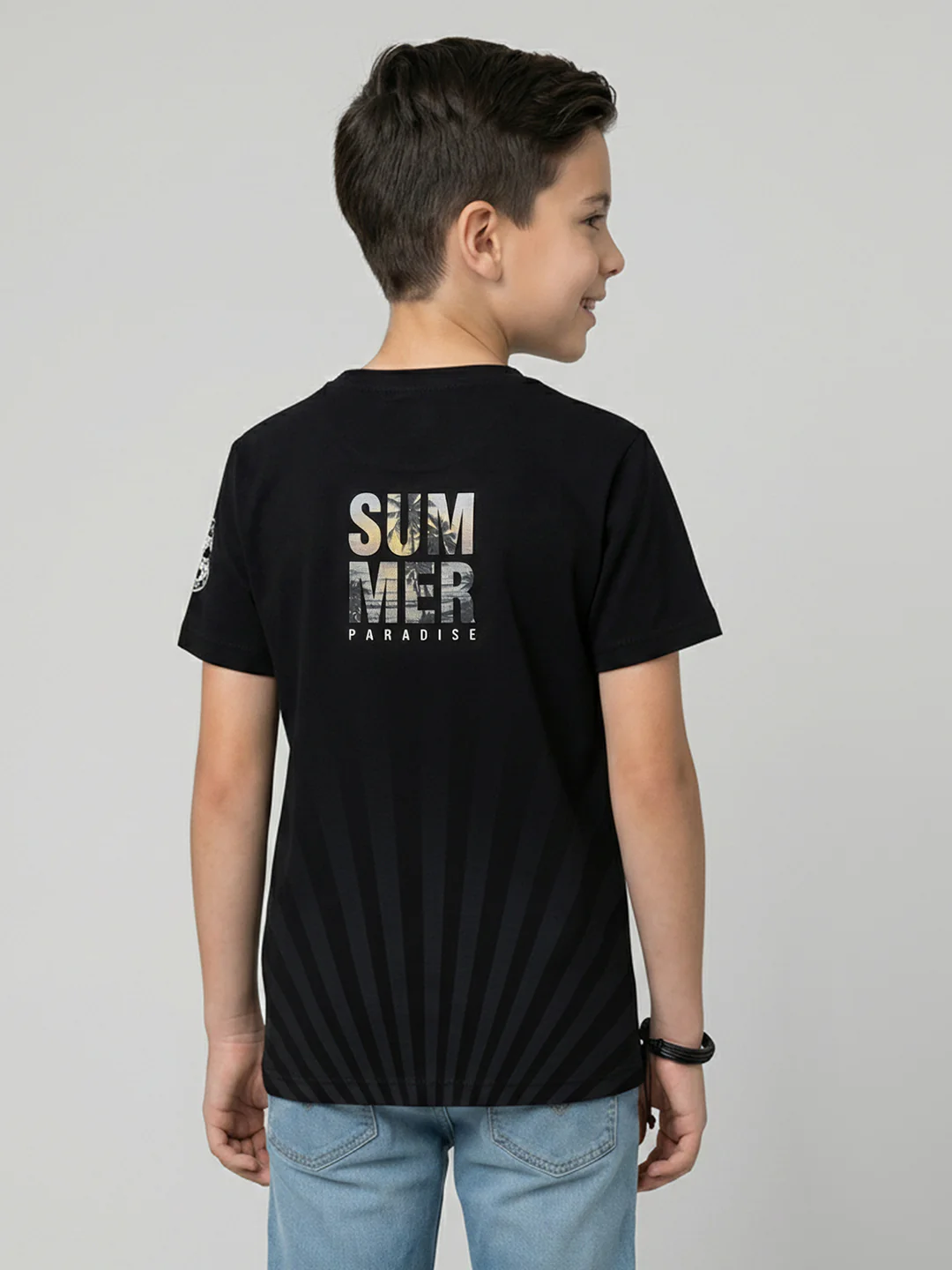 Boys Black Printed Round Neck Half Sleeve T-Shirt - Image 3