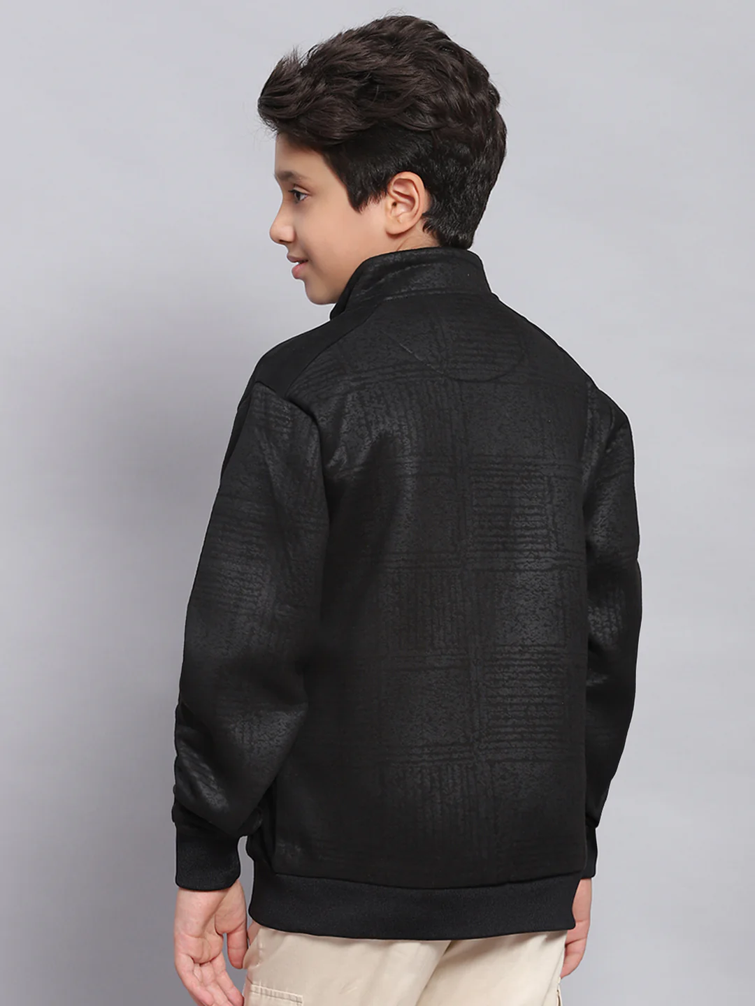 Boys Black Printed Stand Collar Full Sleeve Sweatshirt - Image 5