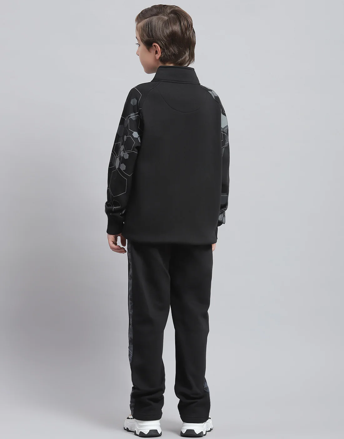 Boys Black Printed Stand Collar Full Sleeve Tracksuit - Image 5