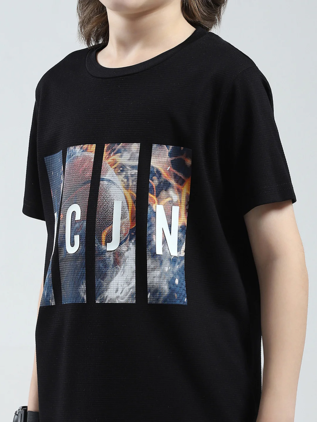 Boys Black Printed Round Neck Half Sleeve Bermuda Set - Image 6