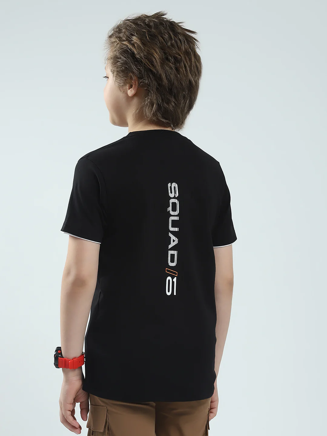Boys Black Printed Round Neck Half Sleeve T-Shirt - Image 5
