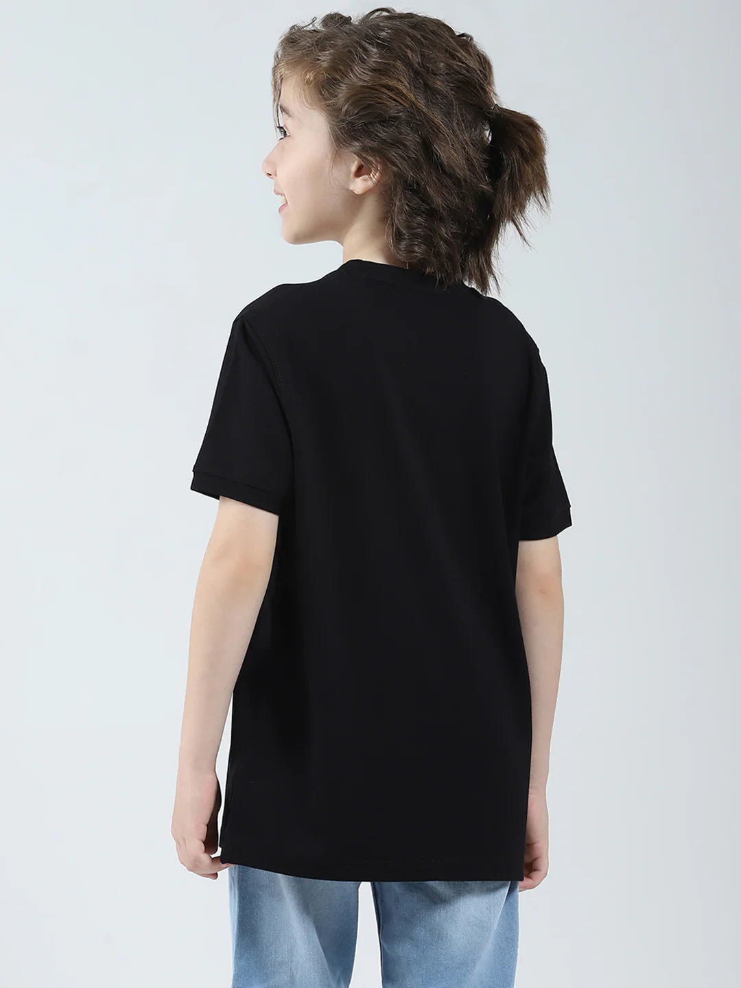 Boys Black Printed Round Neck Half Sleeve T-Shirt - Image 5
