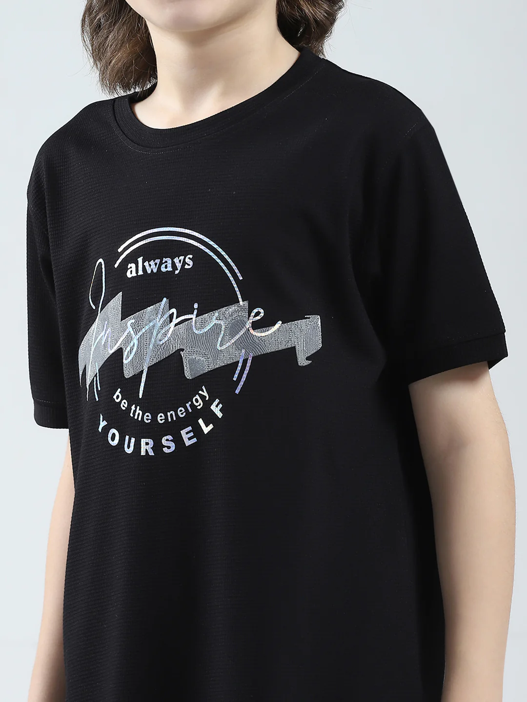 Boys Black Printed Round Neck Half Sleeve T-Shirt - Image 6