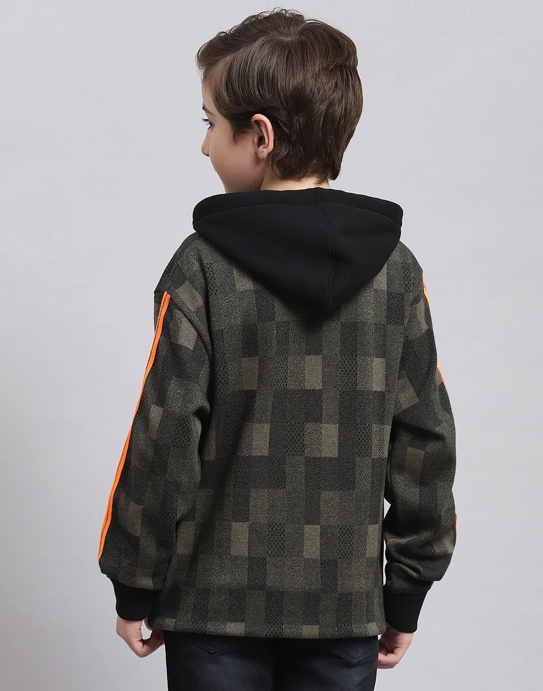 Boys Black Self Design Hooded Full Sleeve Sweatshirt - Image 5