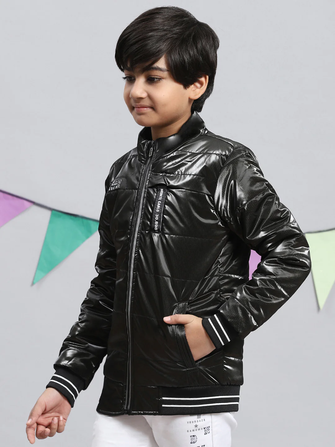 Boys Black Self Jacket - Image 3