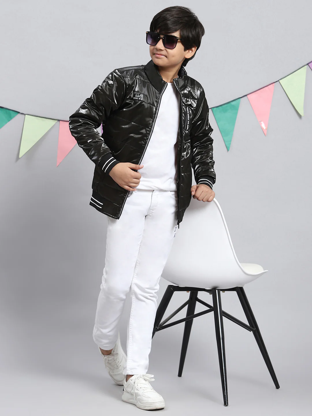 Boys Black Self Jacket - Image 5
