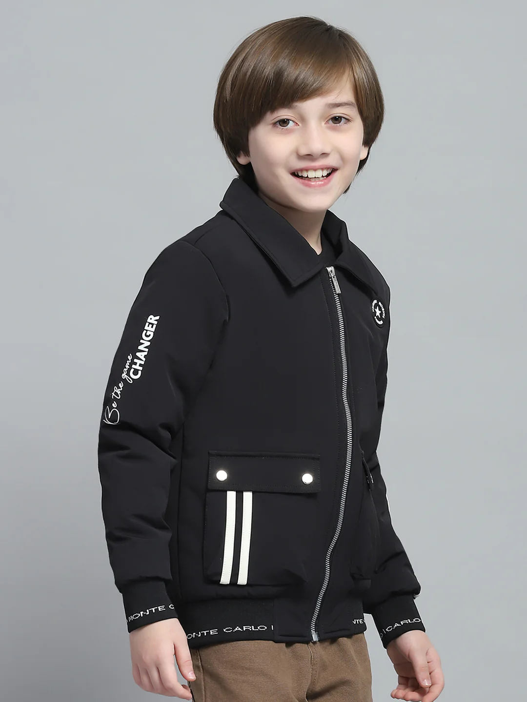 Boys Black Solid Collar Full Sleeve Jacket - Image 4