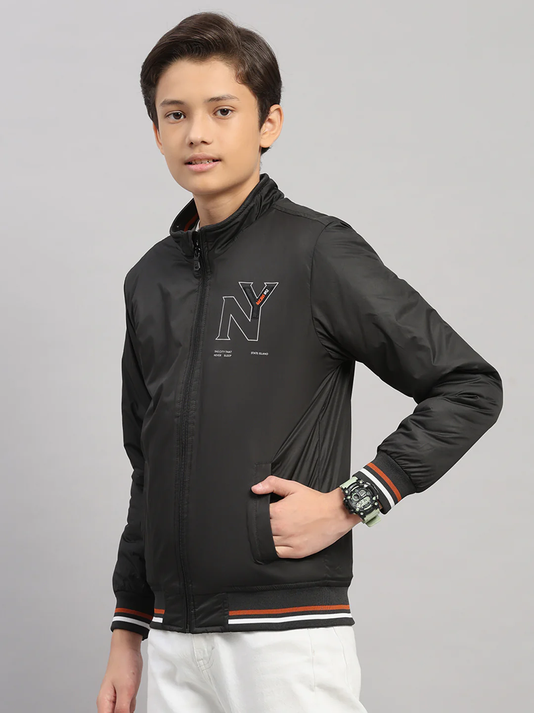 Boys Black Solid Collar Full Sleeve Jacket - Image 3