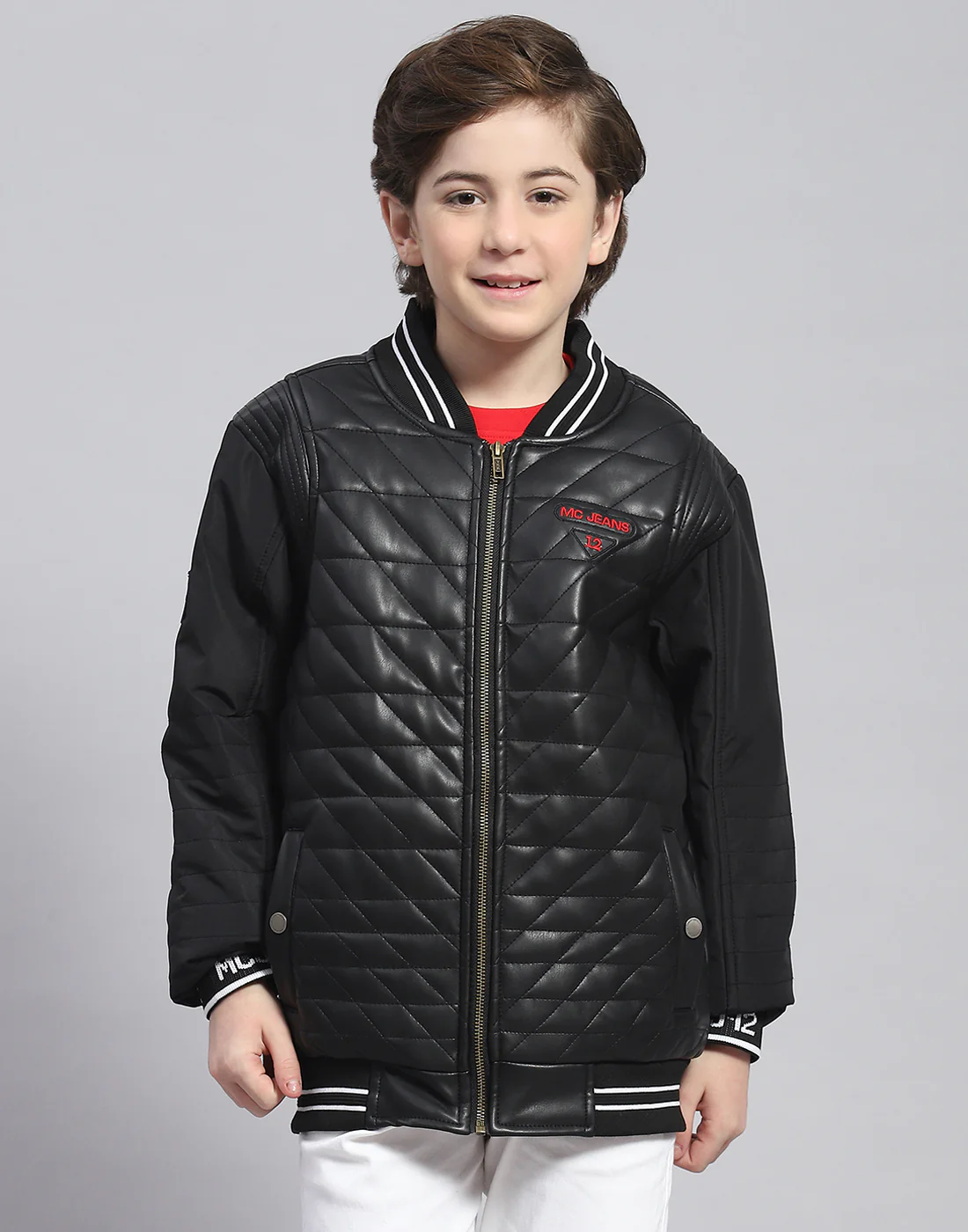 Boys Black Solid Mandarin Collar Full Sleeve Boys Jacket - Image 2