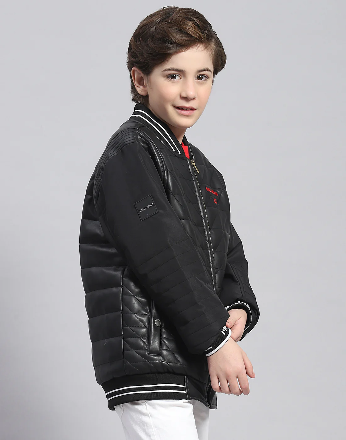Boys Black Solid Mandarin Collar Full Sleeve Boys Jacket - Image 4