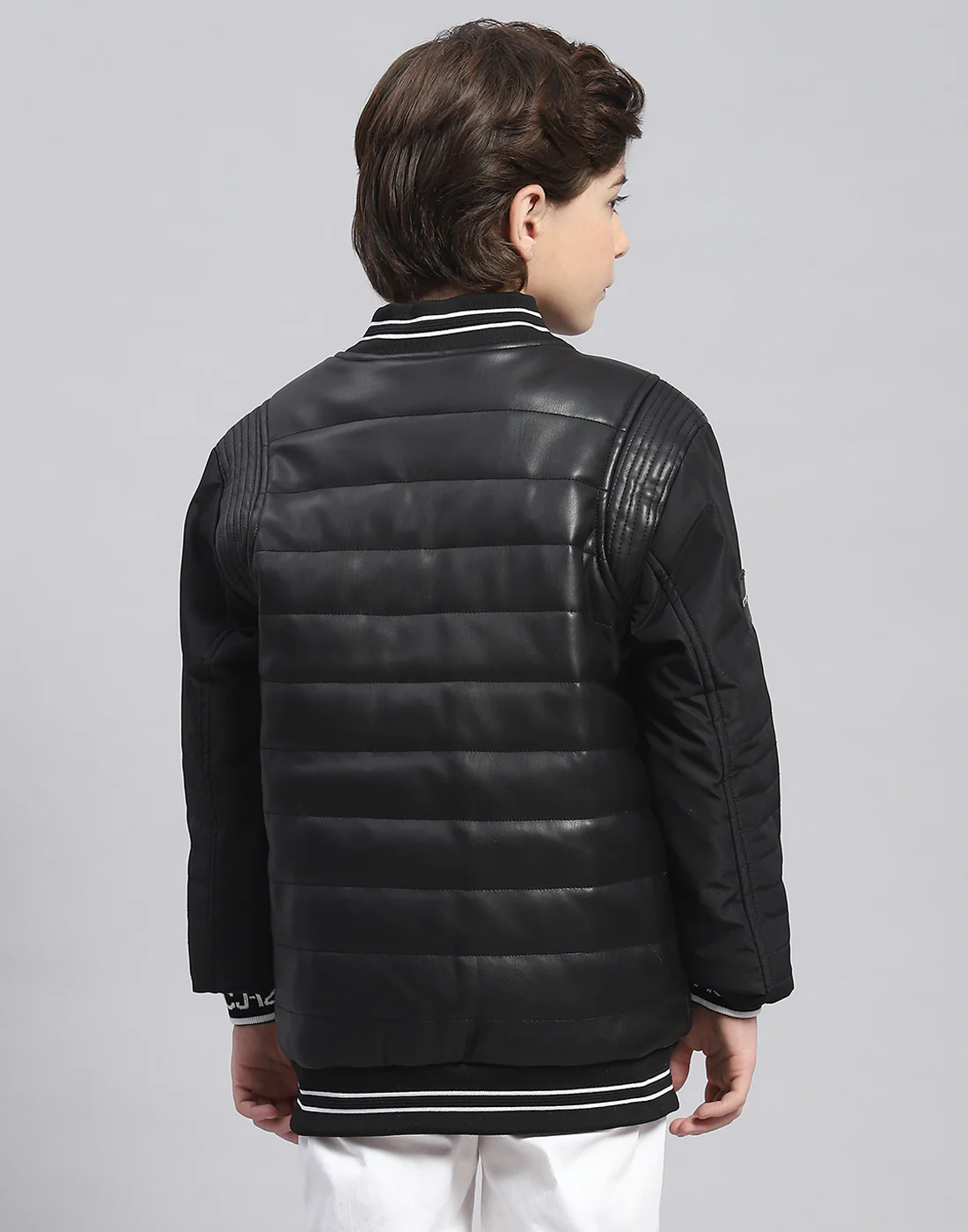 Boys Black Solid Mandarin Collar Full Sleeve Boys Jacket - Image 5