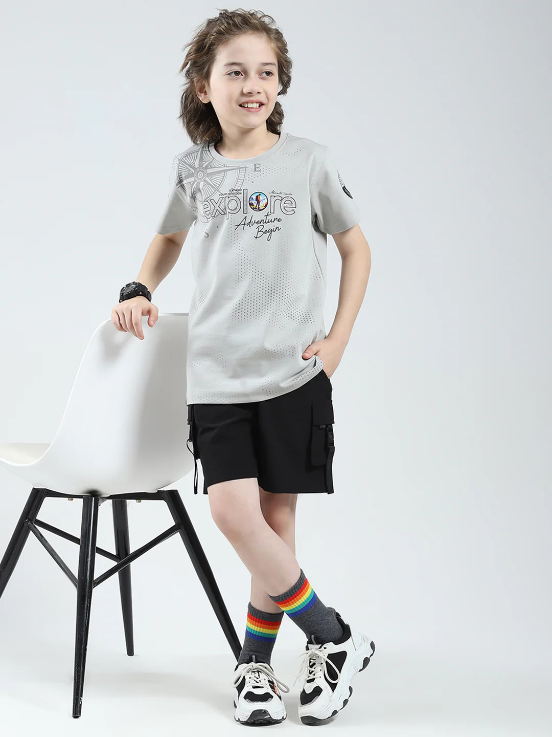 Boys Black Solid Regular Fit Bermuda - Image 2