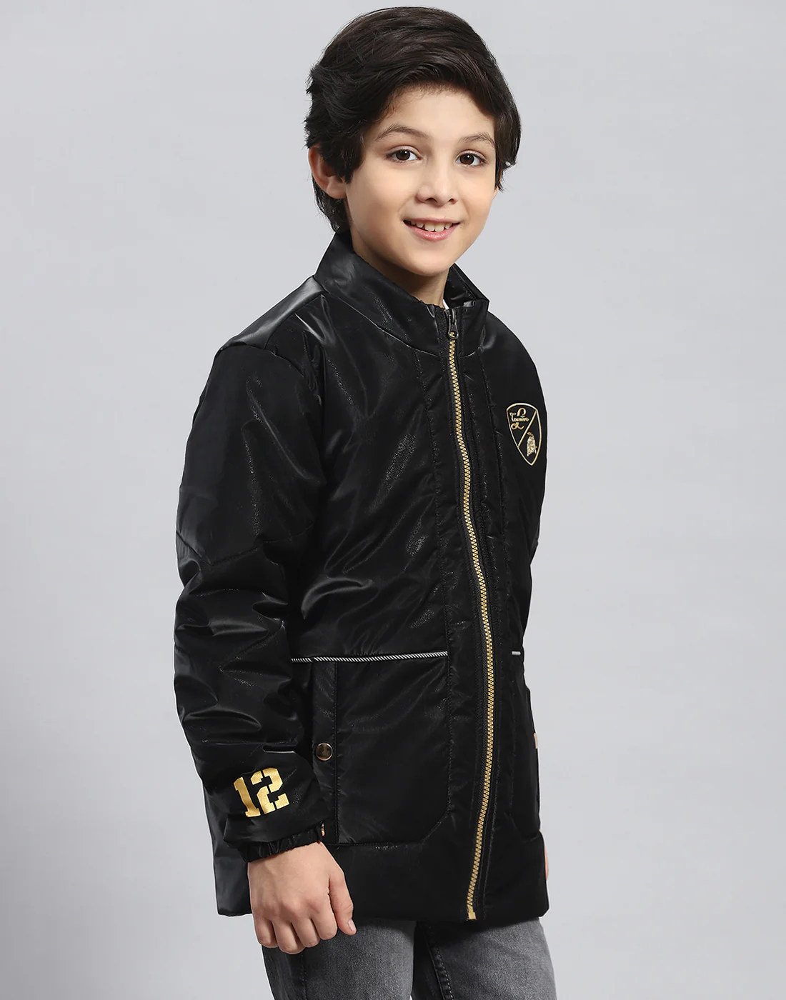 Boys Black Solid Stand Collar Full Sleeve Boys Jacket - Image 4