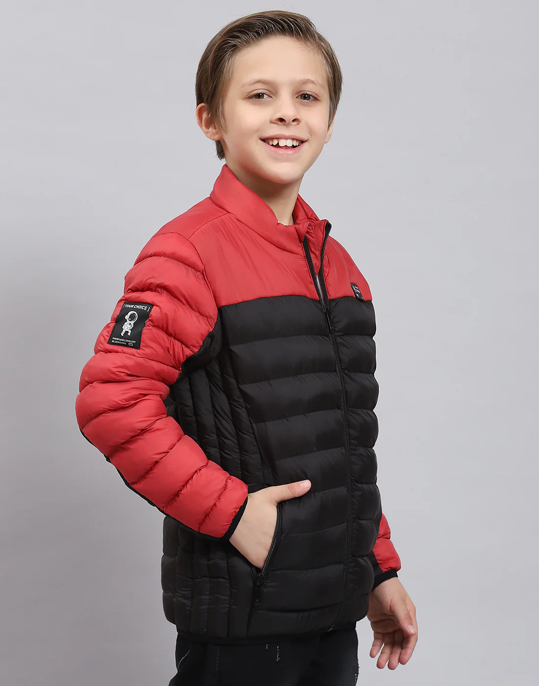 Boys Black Solid Stand Collar Full Sleeve Boys Jacket - Image 4