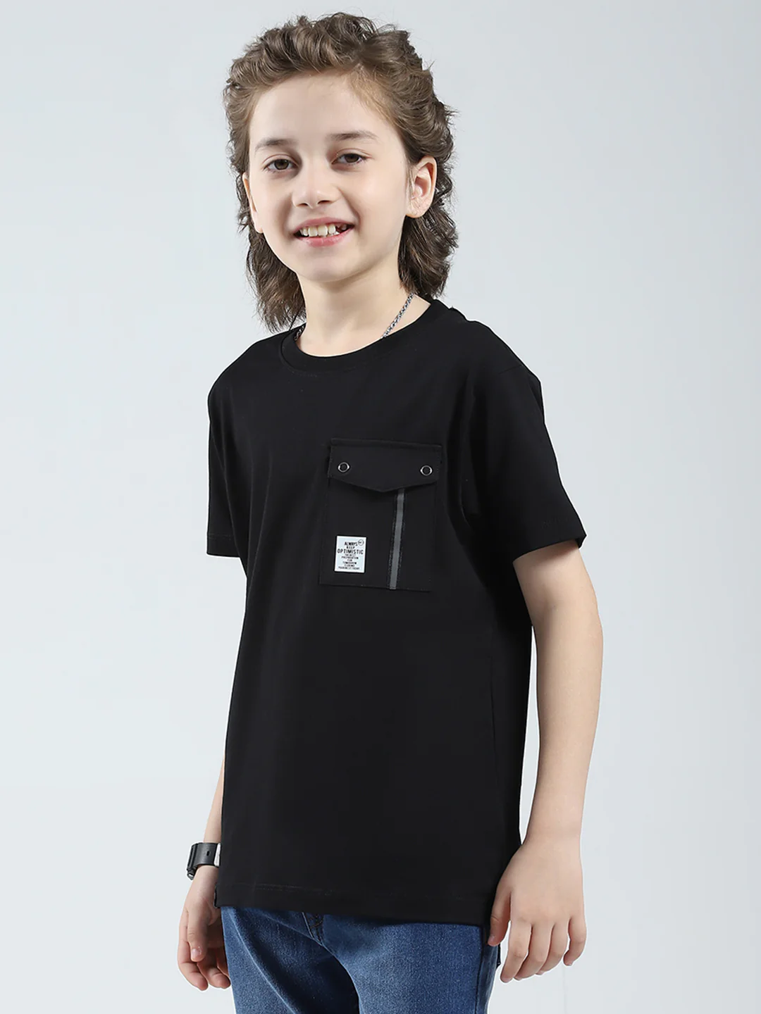 Boys Black Solid Round Neck Half Sleeve T-Shirt - Image 3