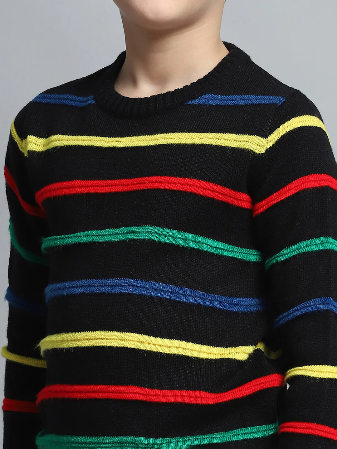Boys Black Stripe Round Neck Full Sleeve Pullover - Image 6