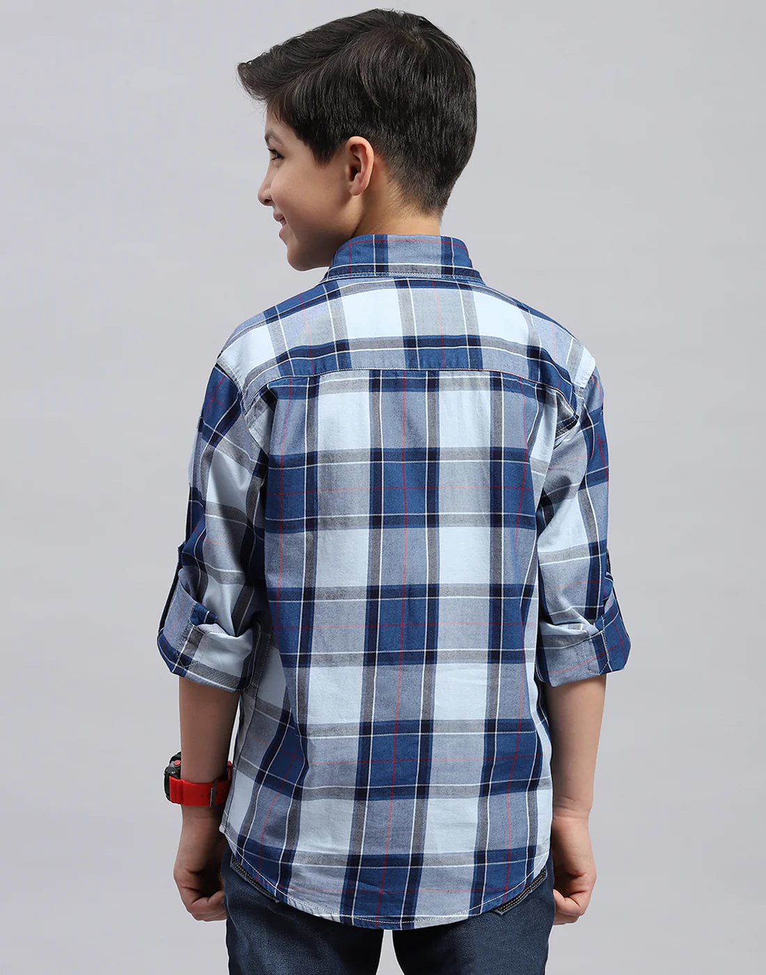 Boys Blue Check Collar Full Sleeve Shirt - Image 5