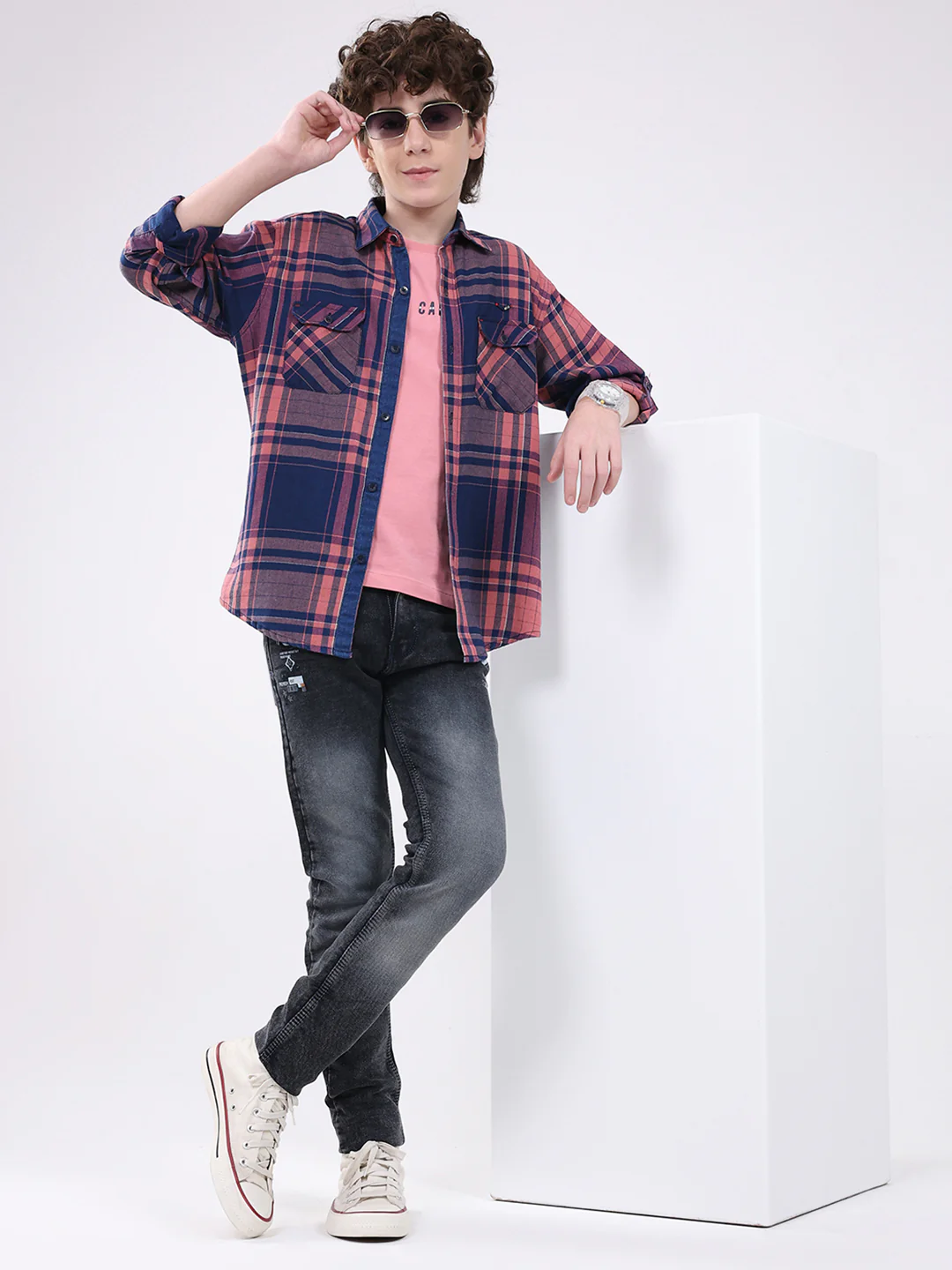 Boys Blue Check Collar Full Sleeve Shirt - Image 2