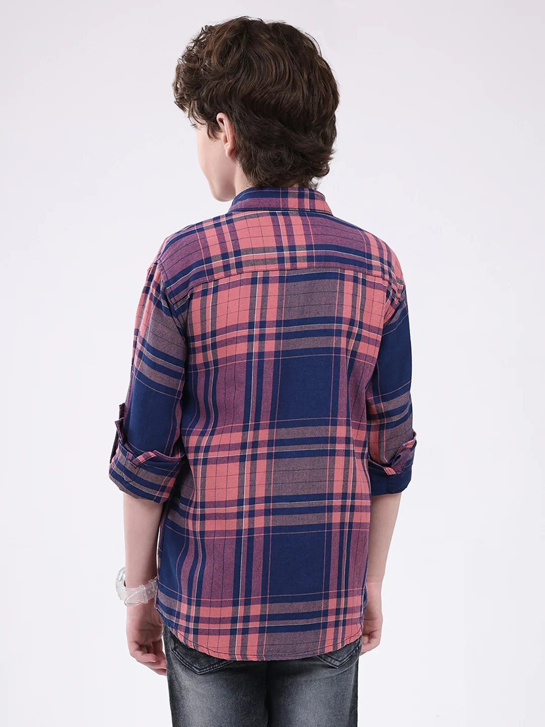Boys Blue Check Collar Full Sleeve Shirt - Image 5