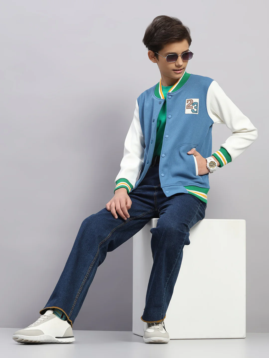 Boys Blue Embroidered Round Neck Full Sleeve Sweatshirt - Image 2