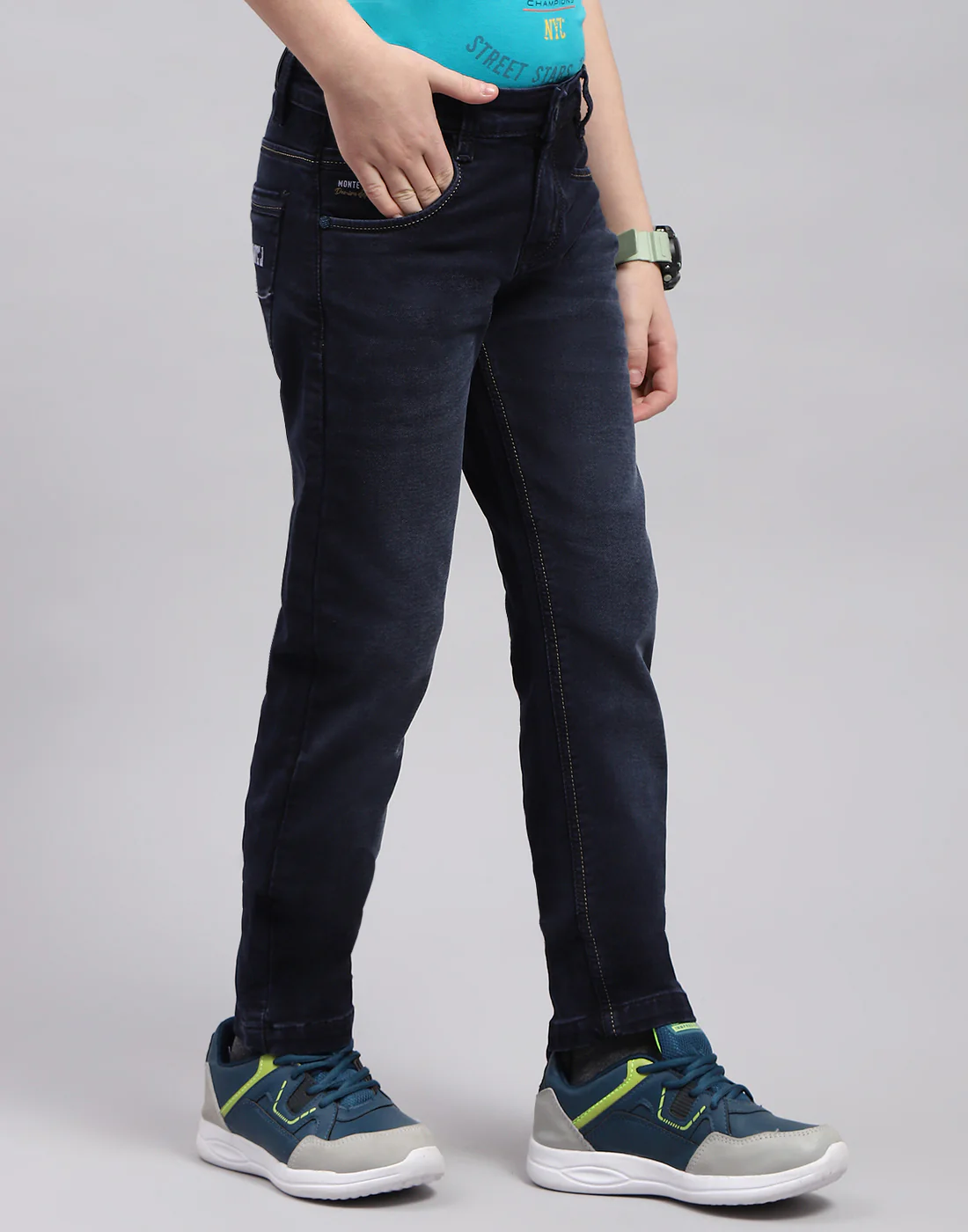 Boys Blue Light Wash Slim Fit Denim - Image 4