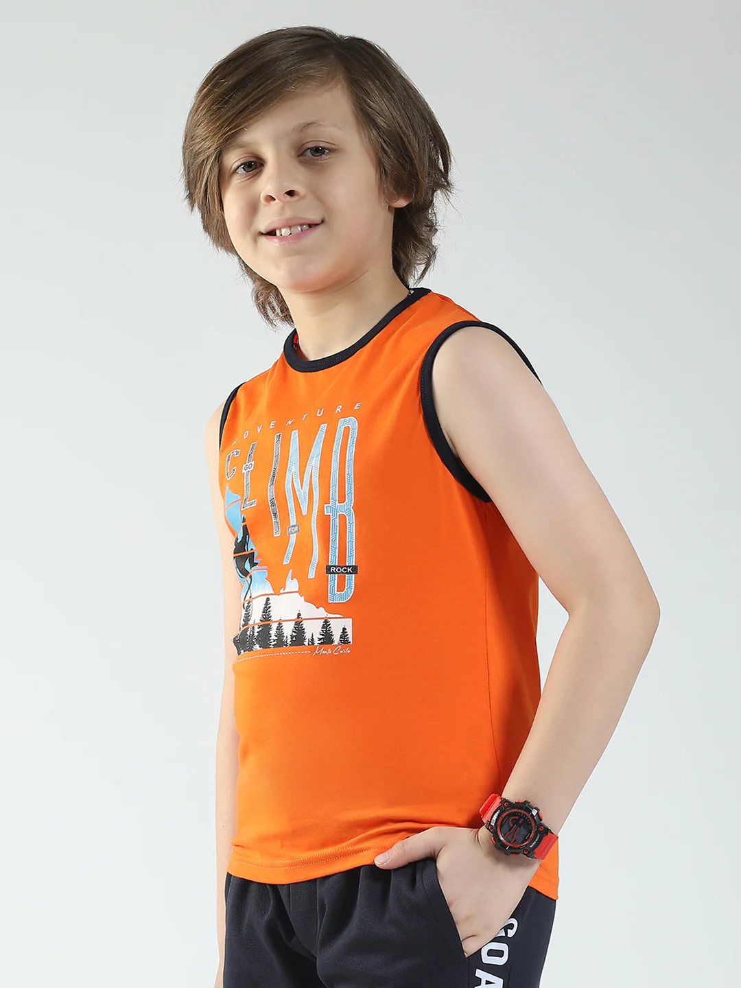 Boys Blue & Orange Printed Round Neck Sleeveless T-Shirt (Pack of 2) - Image 4