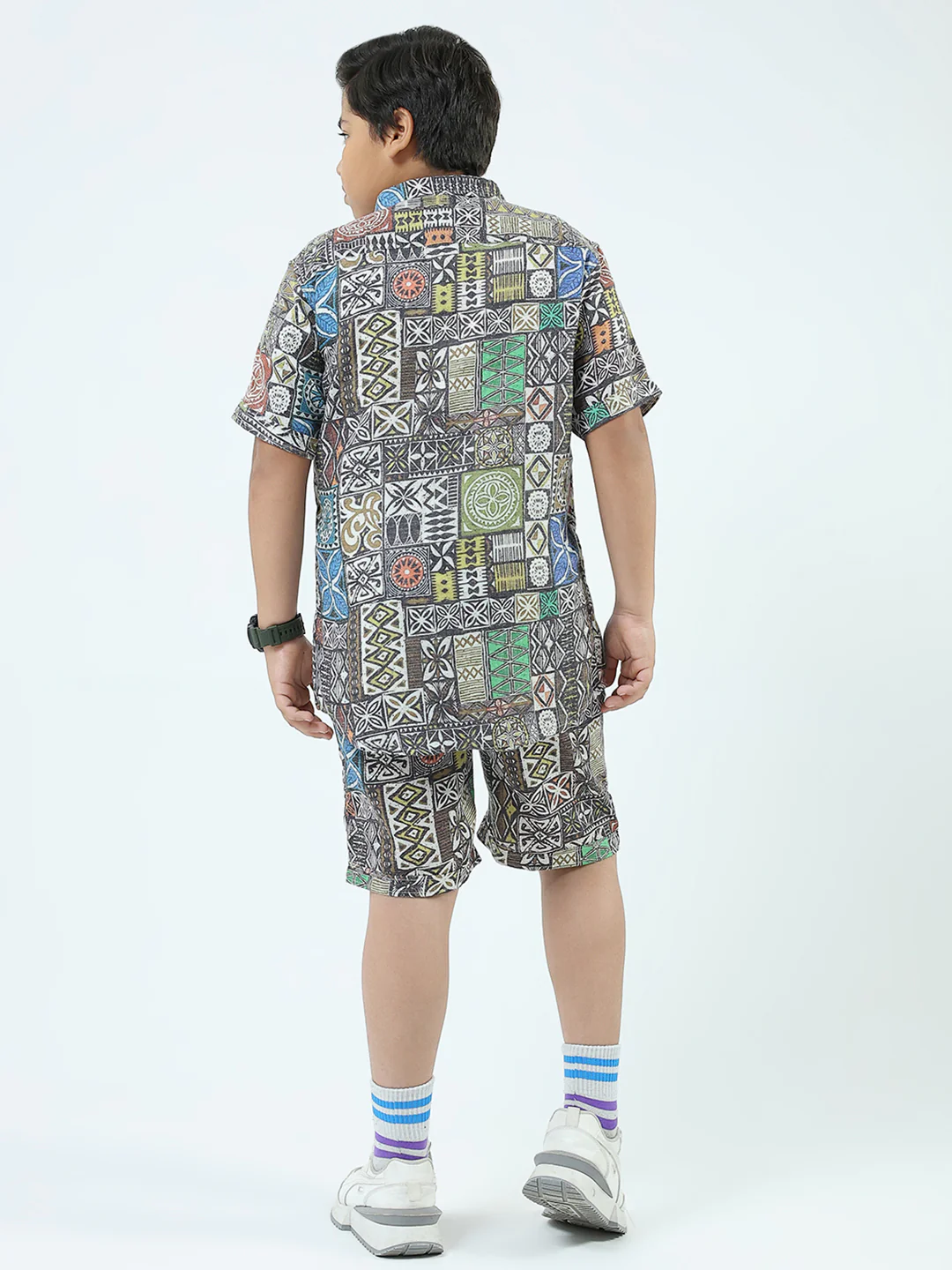 Boys Blue Printed Collar Half Sleeve 3 Pcs Cords Set - Image 5