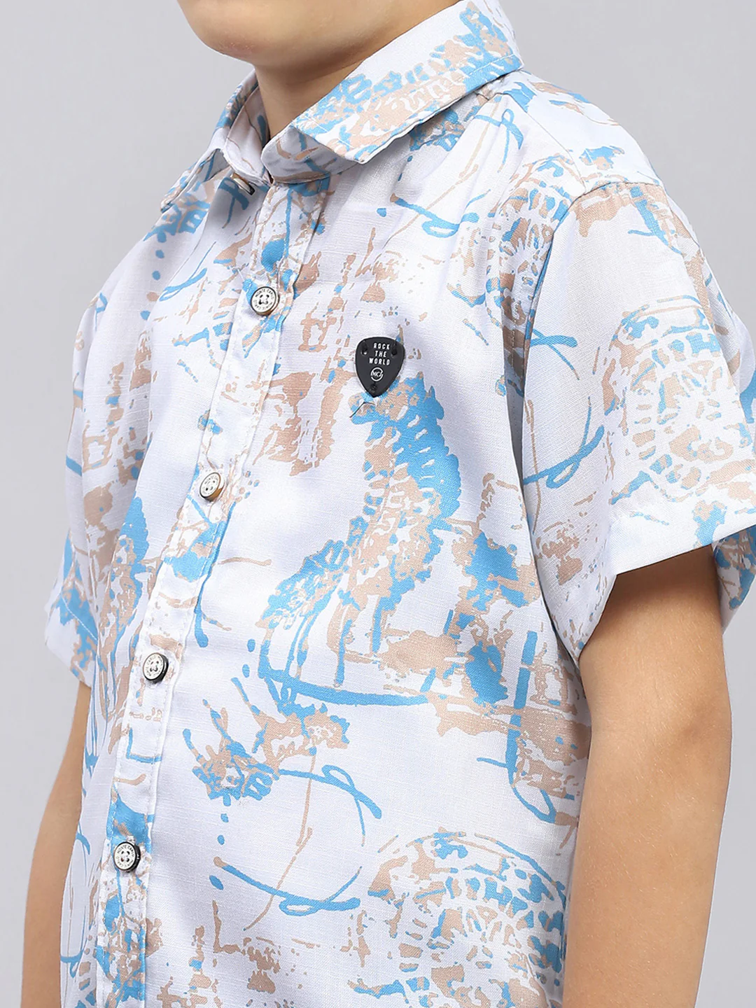 Boys Blue Printed Collar Half Sleeve Bermuda Set - Image 7