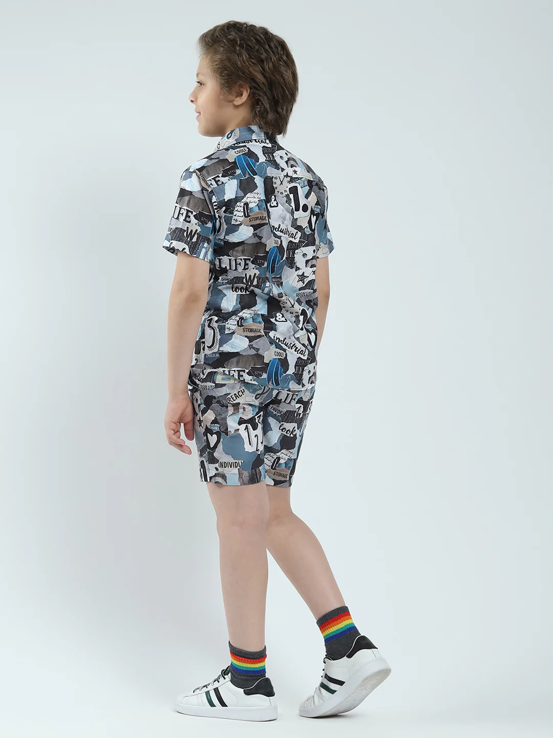 Boys Blue Printed Collar Half Sleeve Bermuda Set - Image 5
