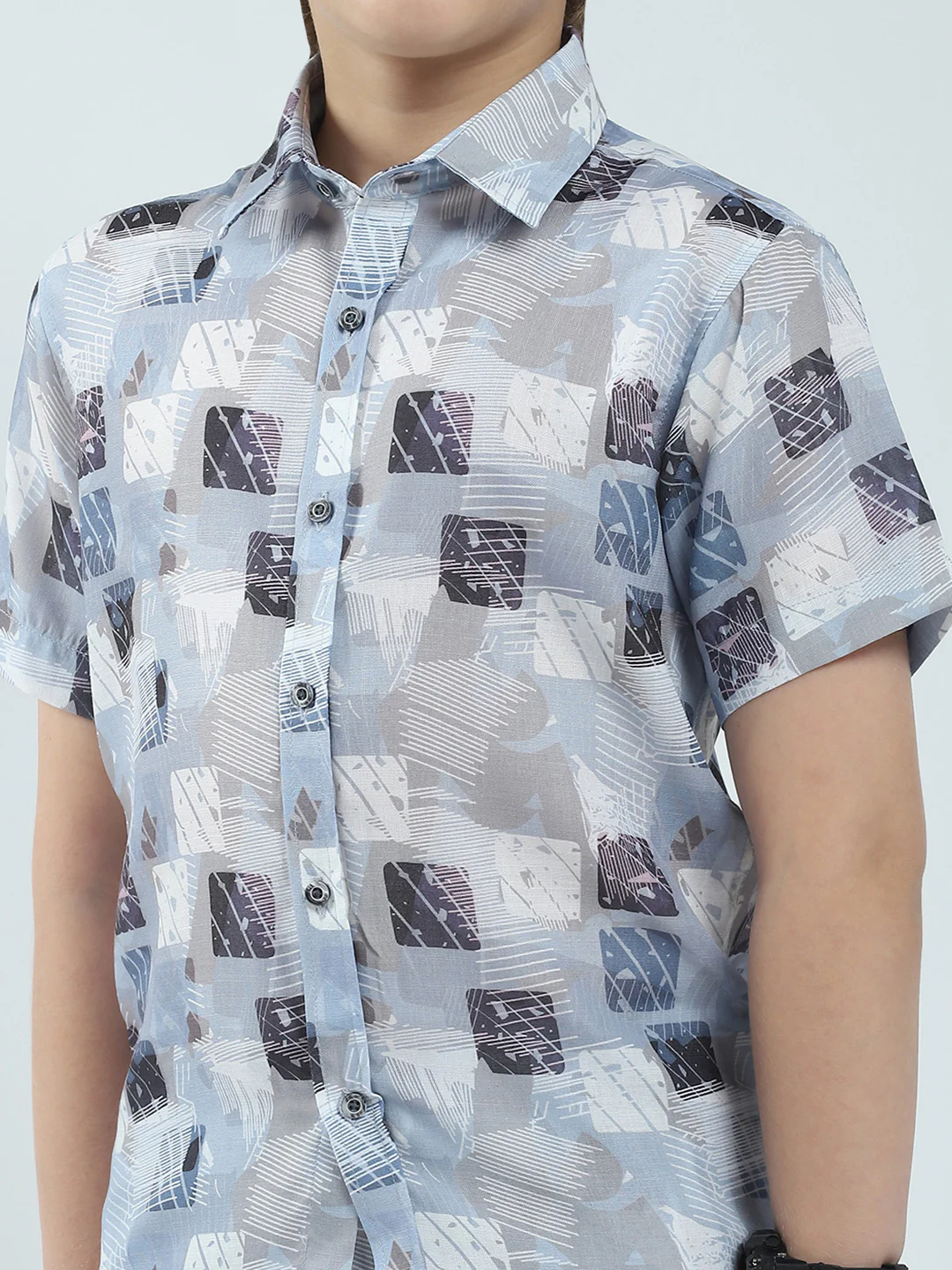 Boys Blue Printed Collar Half Sleeve Bermuda Set - Image 7