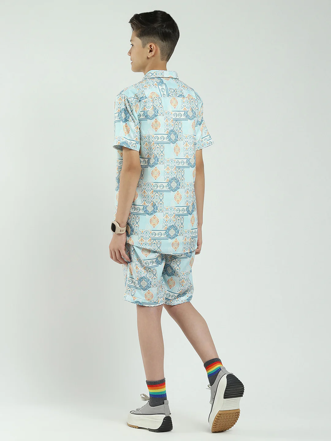 Boys Blue Printed Collar Half Sleeve Cords Set - Image 5
