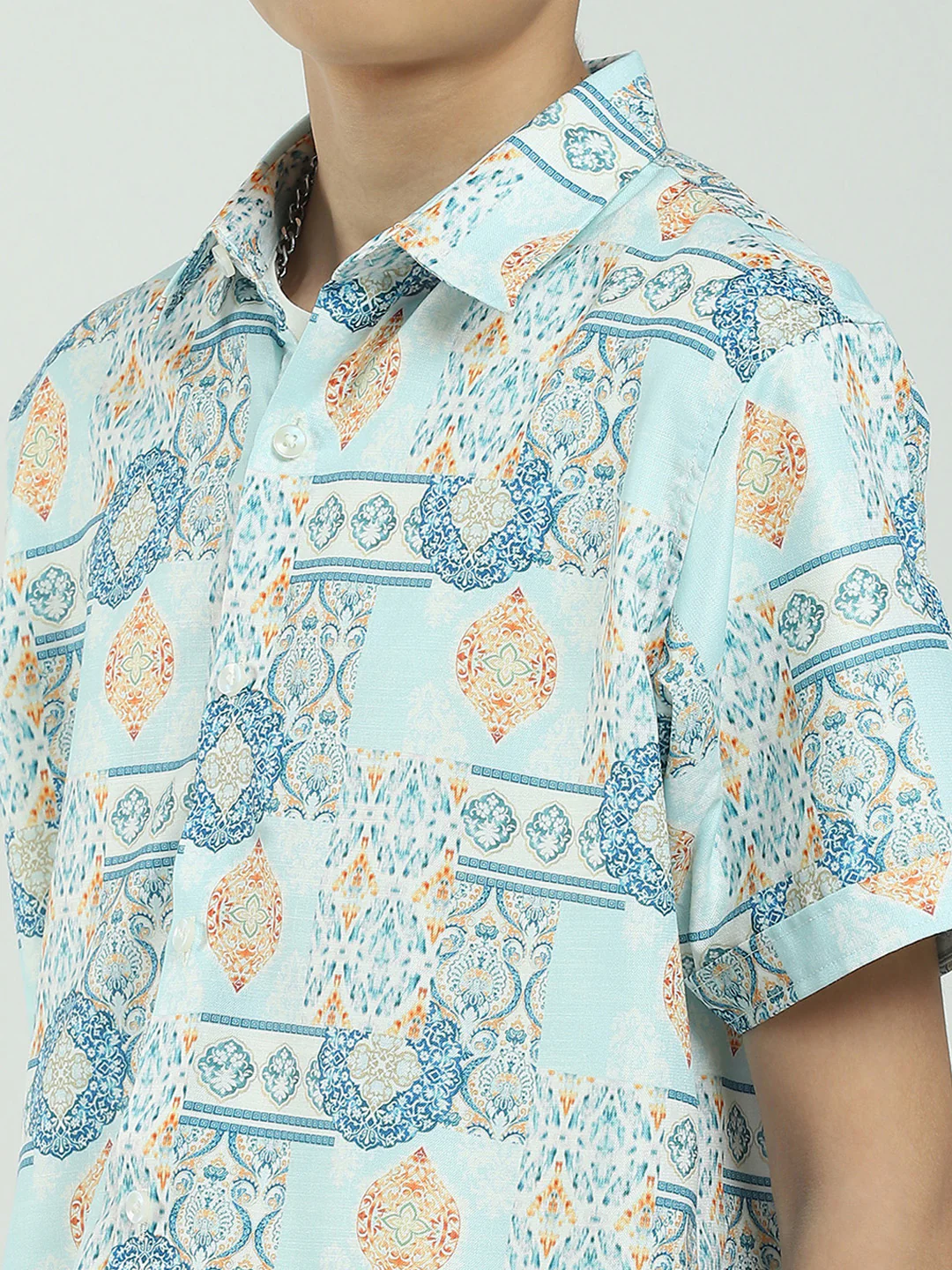 Boys Blue Printed Collar Half Sleeve Cords Set - Image 9