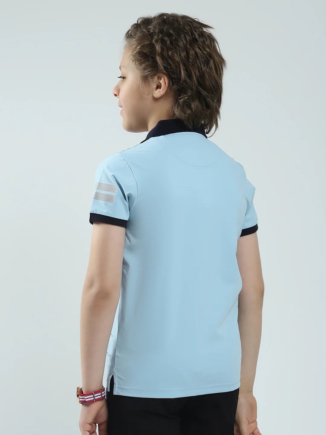 Boys Blue Printed Collar Half Sleeve T-Shirt - Image 5