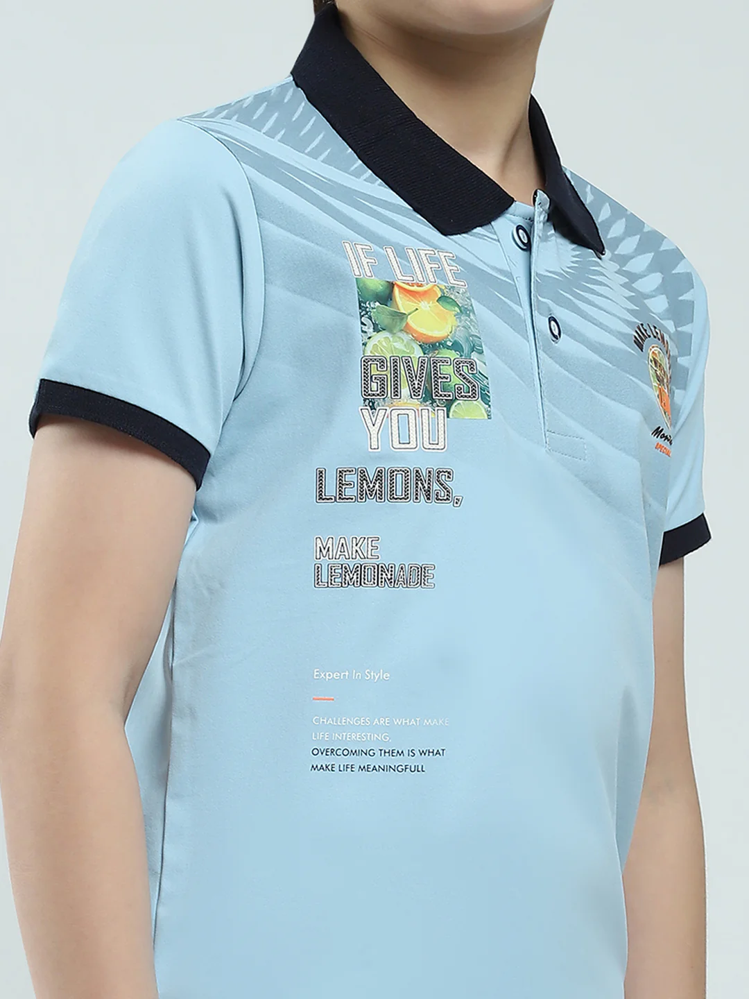 Boys Blue Printed Collar Half Sleeve T-Shirt - Image 6