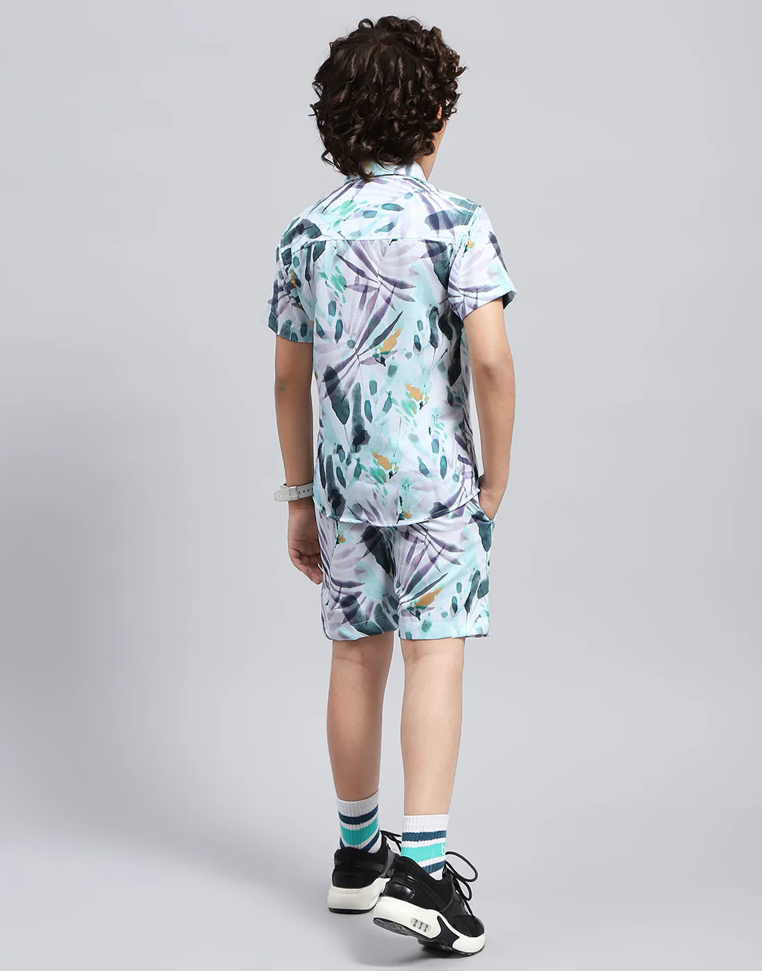 Boys Blue Printed Collar Neck Half Sleeve Bermuda Set - Image 5
